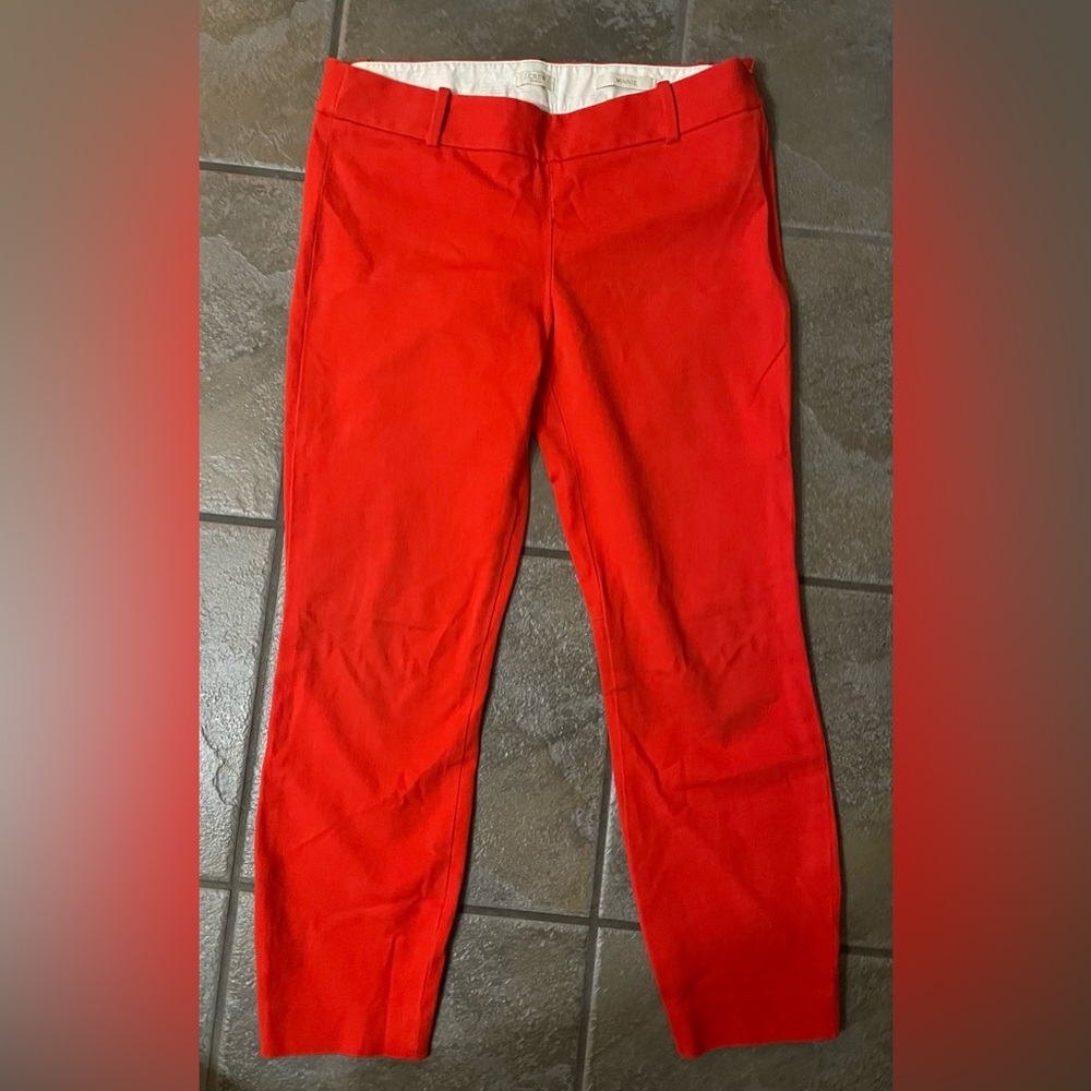 J. Crew Women Red Minnie pant in stretch twill, size 4, Side Zip.